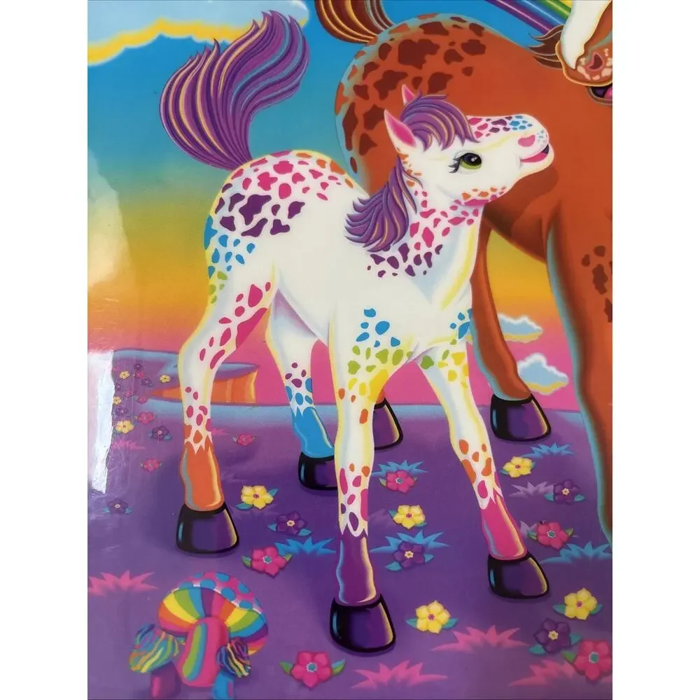 Vintage 1990s Lisa Frank Horse Rainbow Chaser Foal Zip Up 3 Ring Binder Blue